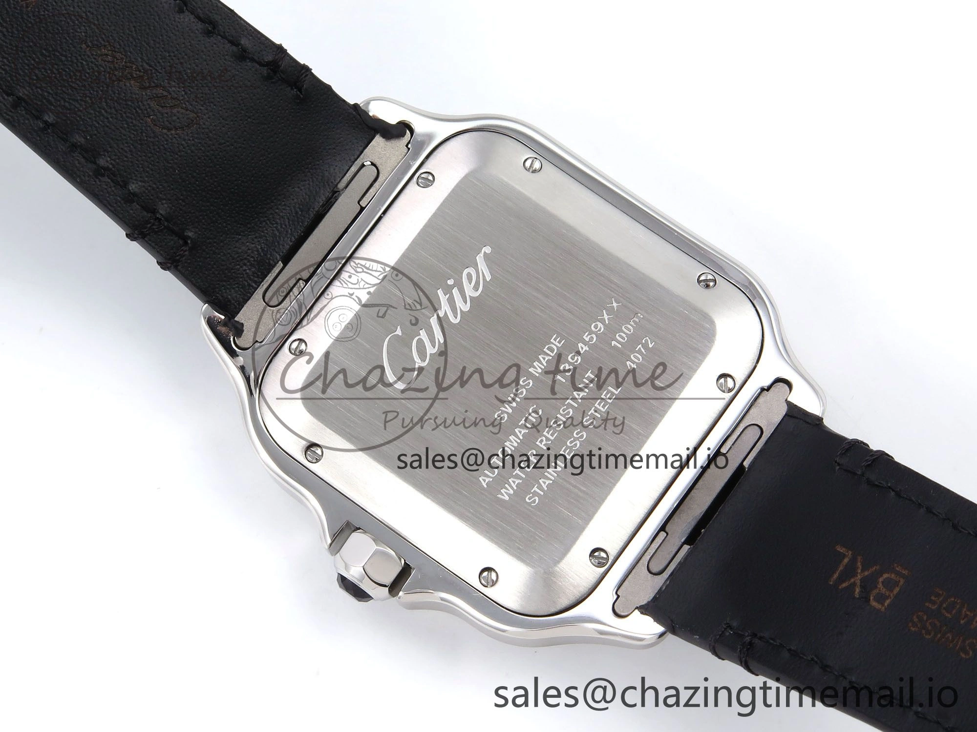 Santos de Cartier 35mm SS AF 1:1 Best Edition White Dial on Black Leather Strap MIYOTA Resilient 5877