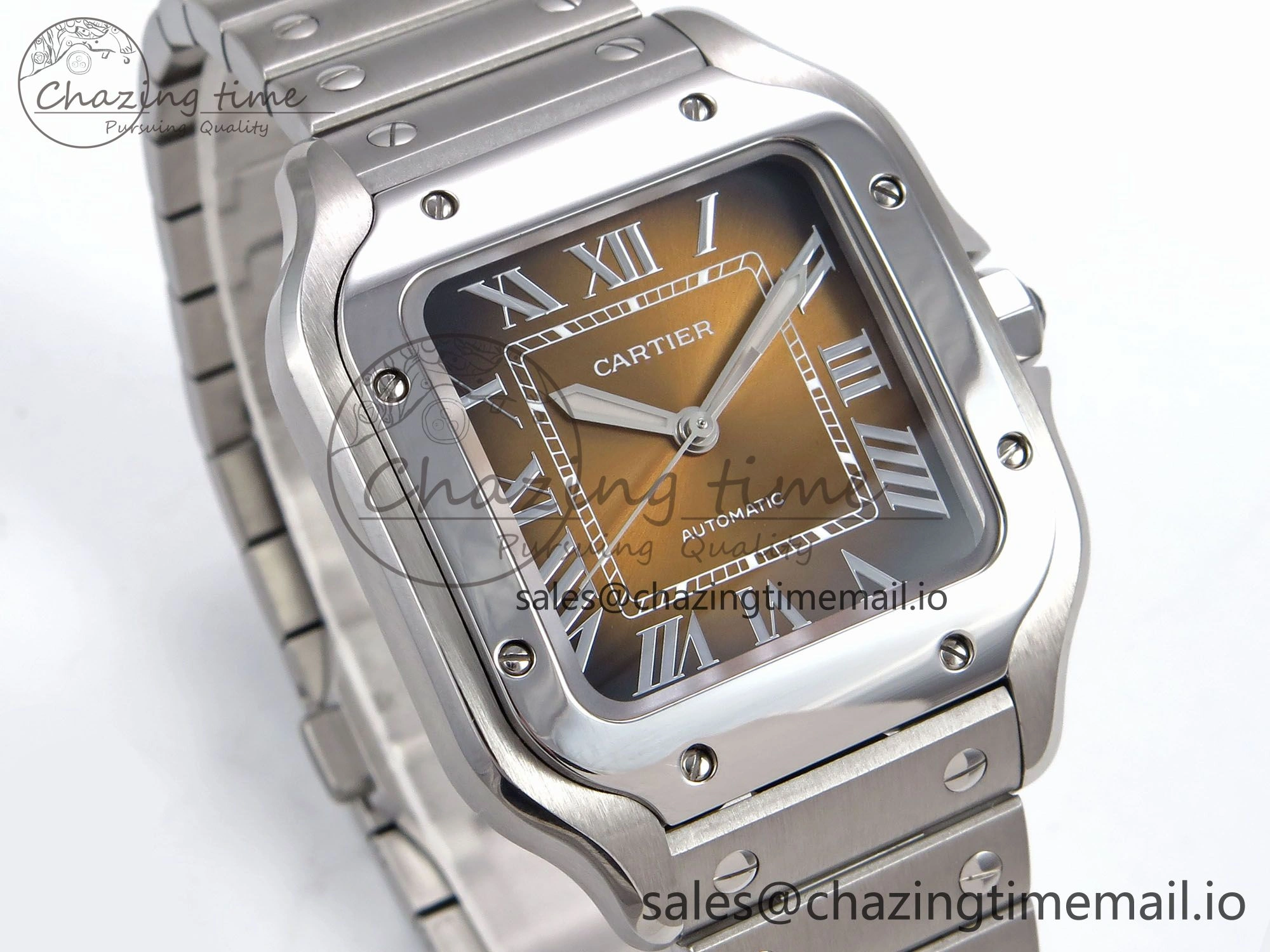 Santos de Cartier 35mm SS BVF 1:1 Best Edition Brown Dial on SS SmartLinks Bracelet MIYOTA 9015 V Vibrant 5856