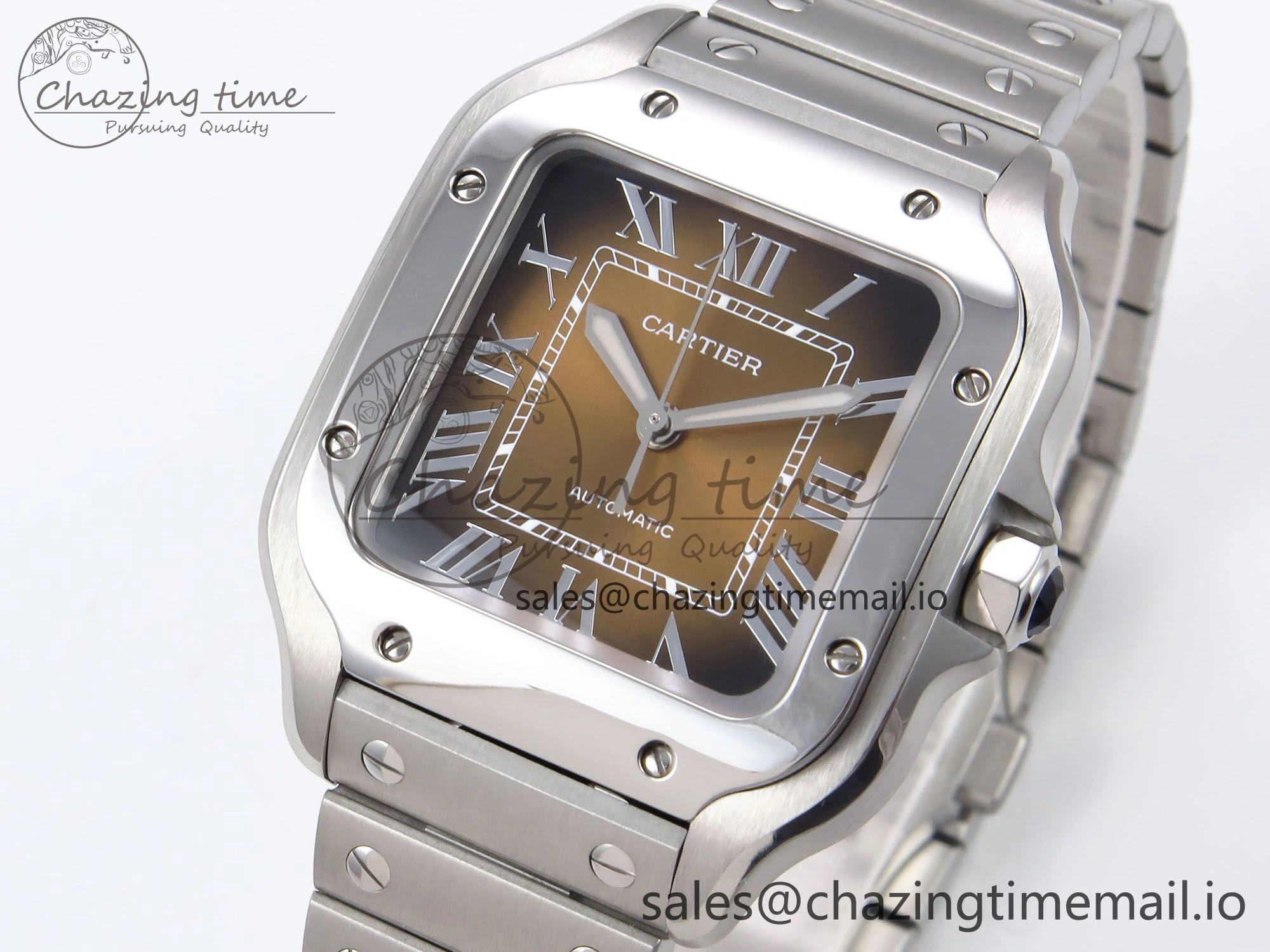 Santos de Cartier 35mm SS BVF 1:1 Best Edition Brown Dial on SS SmartLinks Bracelet MIYOTA 9015 V Vibrant 5856