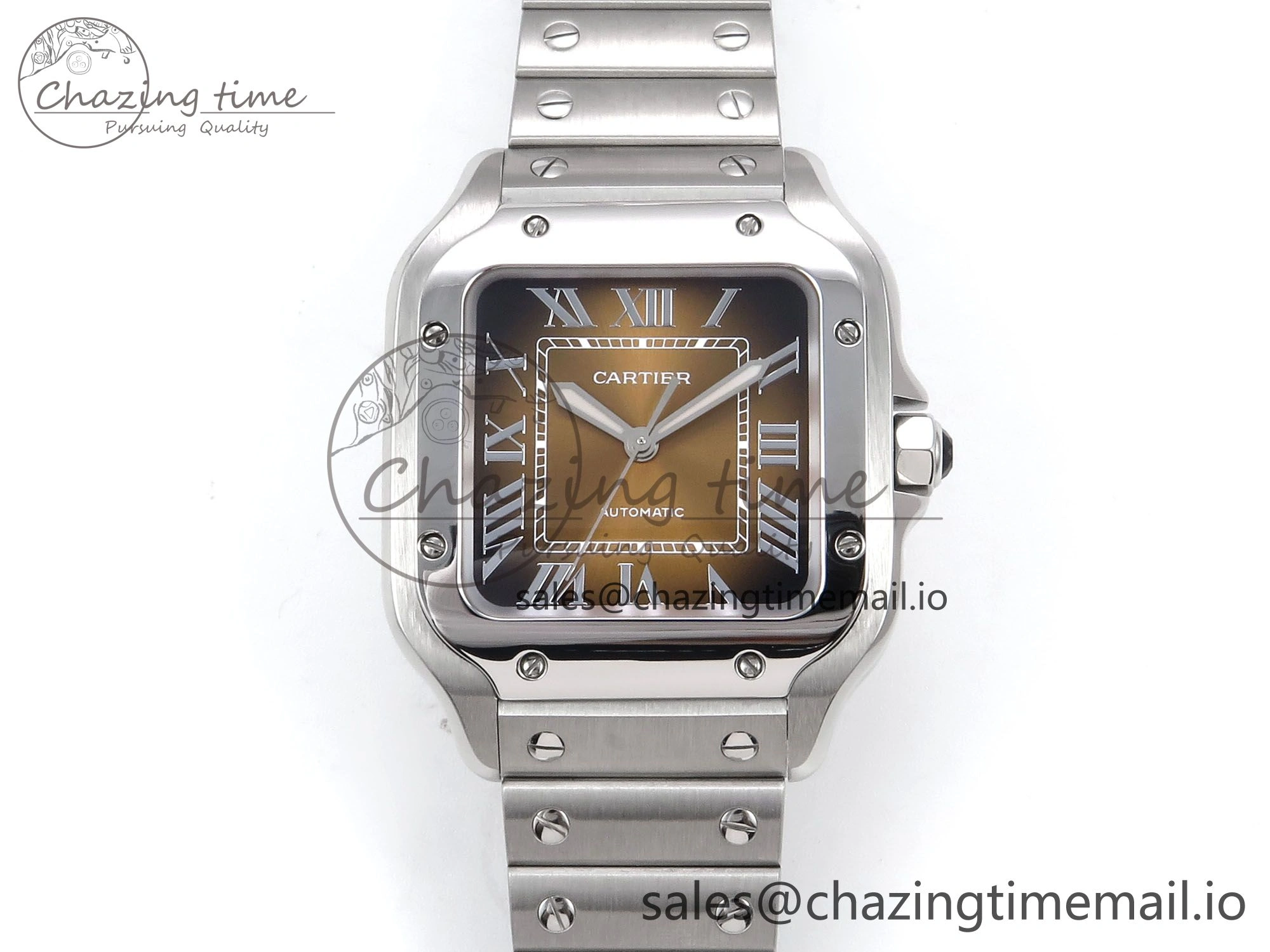 Santos de Cartier 35mm SS BVF 1:1 Best Edition Brown Dial on SS SmartLinks Bracelet MIYOTA 9015 V Vibrant 5856