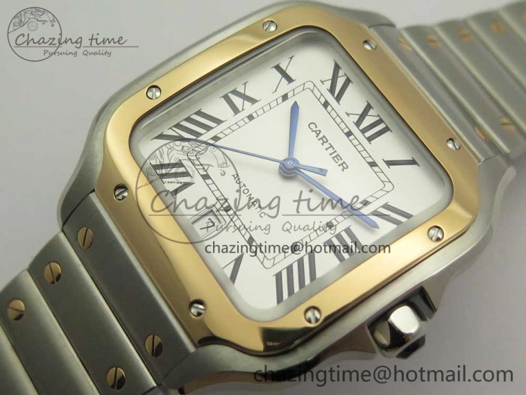 Classic Santos de Cartier 40mm 2018 BVF 1:1 Best Edition RG Bezel White Dial on SS SmartLinks Bracelet MIYOTA 6149