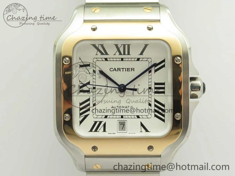 Classic Santos de Cartier 40mm 2018 BVF 1:1 Best Edition RG Bezel White Dial on SS SmartLinks Bracelet MIYOTA 6149