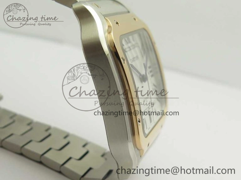 Classic Santos de Cartier 40mm 2018 BVF 1:1 Best Edition RG Bezel White Dial on SS SmartLinks Bracelet MIYOTA 6149