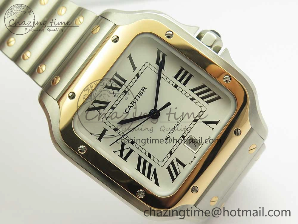 Classic Santos de Cartier 40mm 2018 BVF 1:1 Best Edition RG Bezel White Dial on SS SmartLinks Bracelet MIYOTA 6149