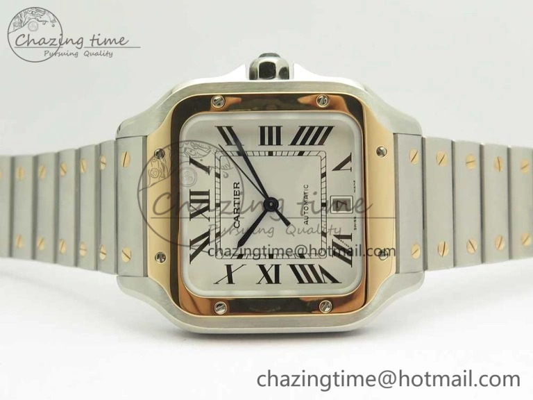 Classic Santos de Cartier 40mm 2018 BVF 1:1 Best Edition RG Bezel White Dial on SS SmartLinks Bracelet MIYOTA 6149