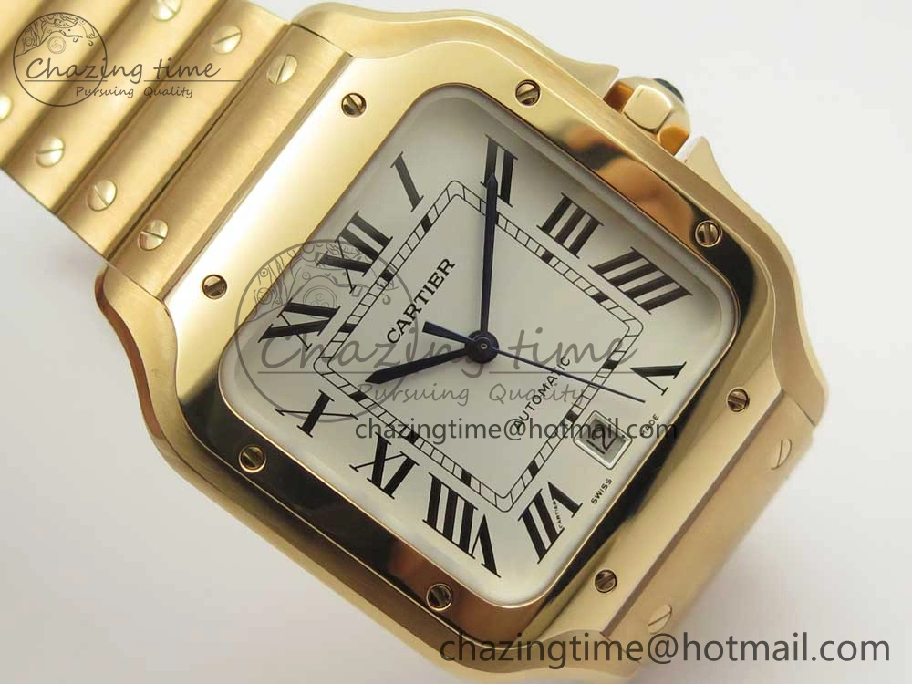 WrinkleFree Santos de Cartier 40mm 2018 BVF 1:1 Best Edition RG White Dial on RG SmartLinks Bracelet MIYOTA 6145
