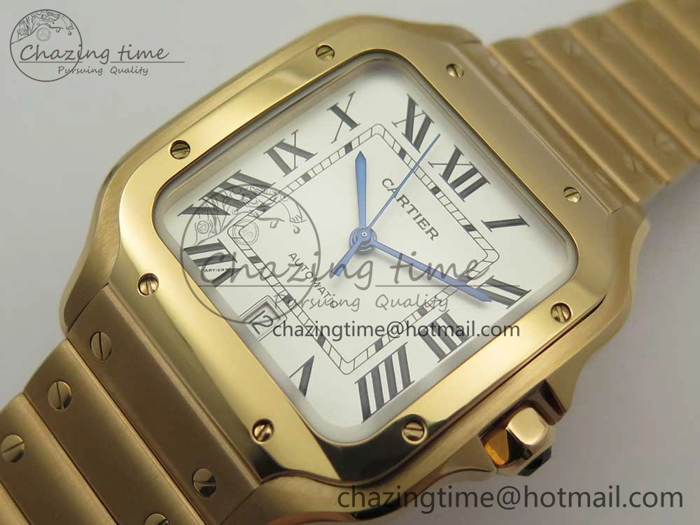 WrinkleFree Santos de Cartier 40mm 2018 BVF 1:1 Best Edition RG White Dial on RG SmartLinks Bracelet MIYOTA 6145