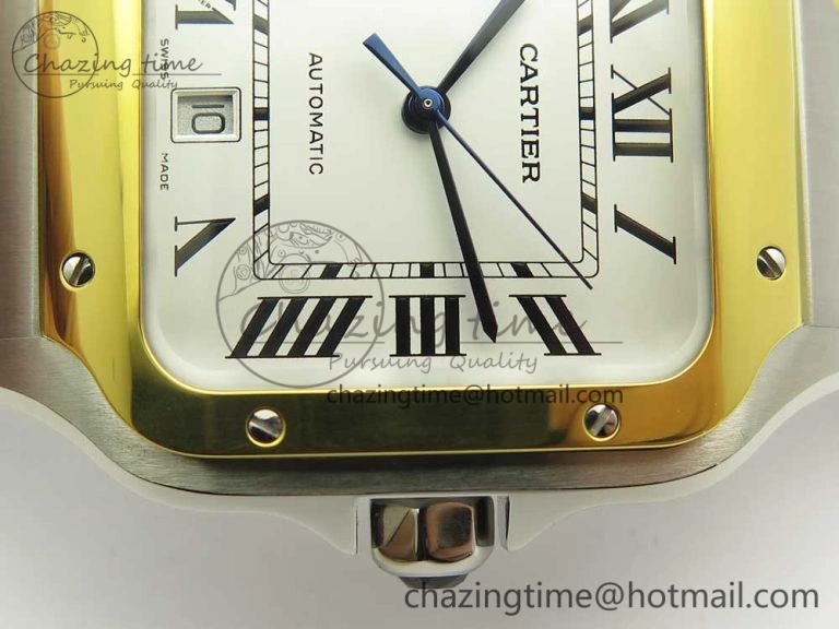 Premium Santos de Cartier 40mm 2018 BVF 1:1 Best Edition YG Bezel White Dial on SS SmartLinks Bracelet MIYOTA 6148