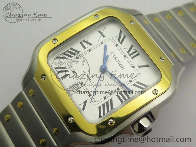 Premium Santos de Cartier 40mm 2018 BVF 1:1 Best Edition YG Bezel White Dial on SS SmartLinks Bracelet MIYOTA 6148