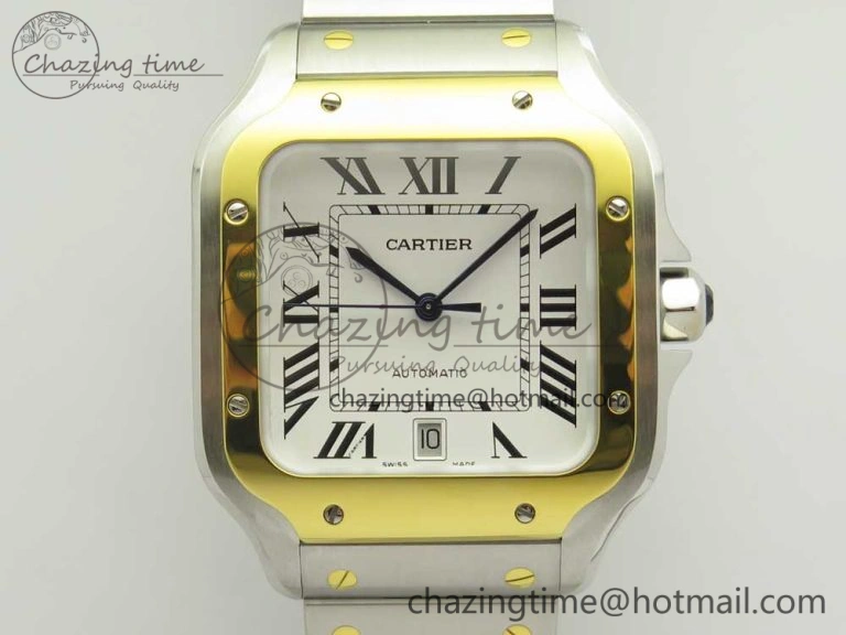 Premium Santos de Cartier 40mm 2018 BVF 1:1 Best Edition YG Bezel White Dial on SS SmartLinks Bracelet MIYOTA 6148