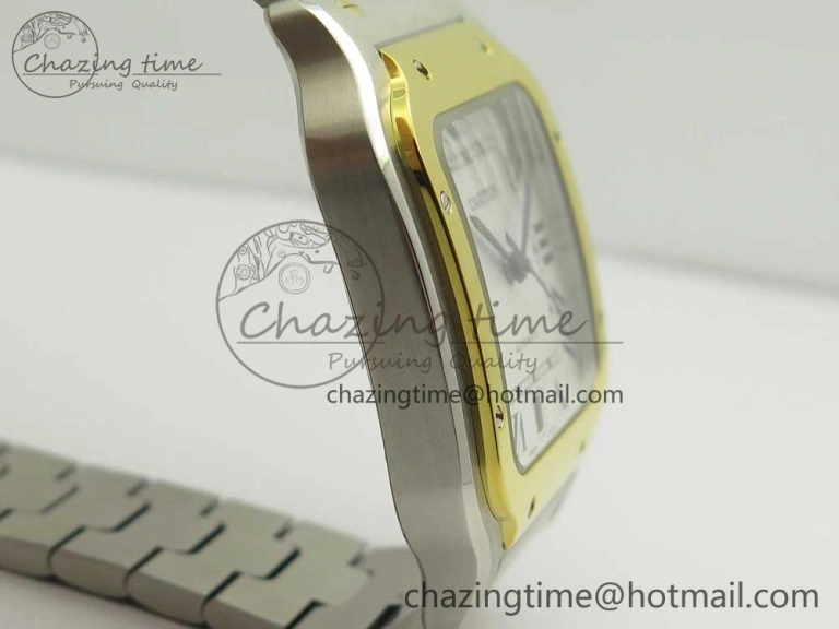 Premium Santos de Cartier 40mm 2018 BVF 1:1 Best Edition YG Bezel White Dial on SS SmartLinks Bracelet MIYOTA 6148