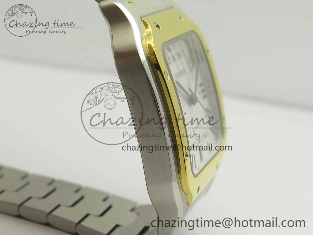 Premium Santos de Cartier 40mm 2018 BVF 1:1 Best Edition YG Bezel White Dial on SS SmartLinks Bracelet MIYOTA 6148