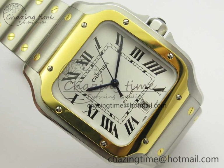 Premium Santos de Cartier 40mm 2018 BVF 1:1 Best Edition YG Bezel White Dial on SS SmartLinks Bracelet MIYOTA 6148