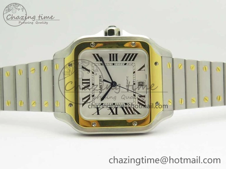 Premium Santos de Cartier 40mm 2018 BVF 1:1 Best Edition YG Bezel White Dial on SS SmartLinks Bracelet MIYOTA 6148