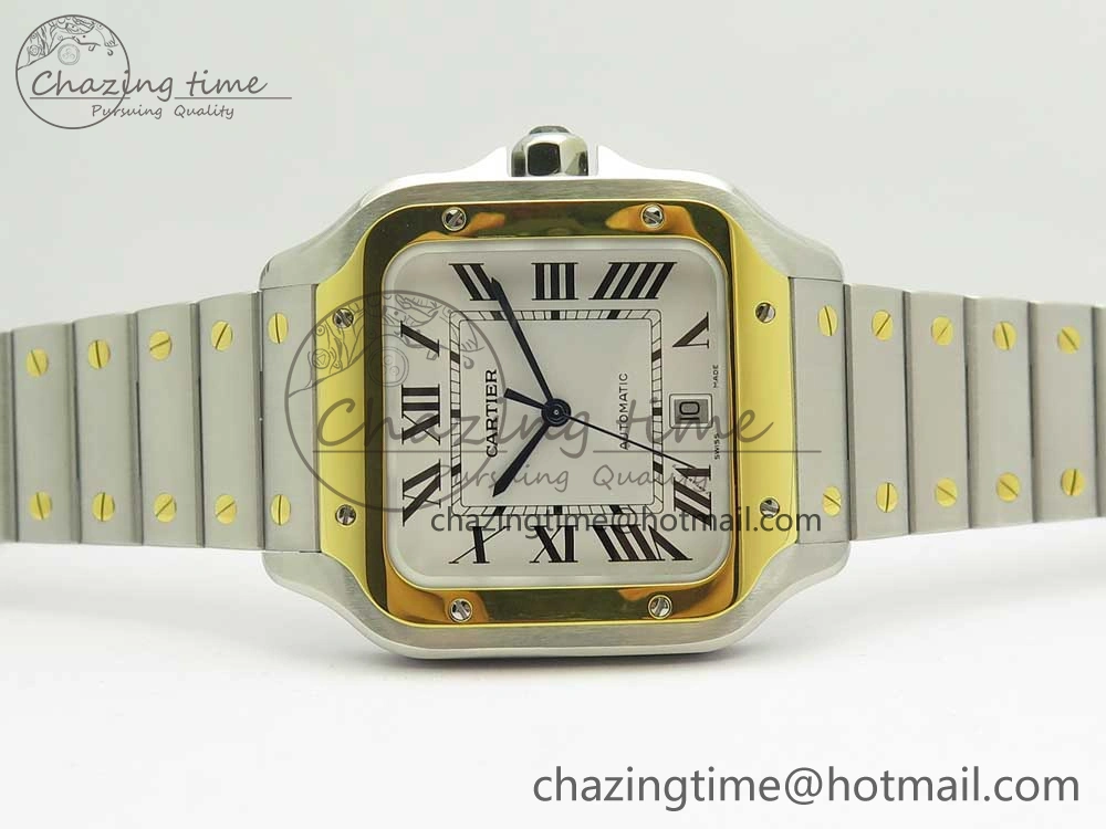 Premium Santos de Cartier 40mm 2018 BVF 1:1 Best Edition YG Bezel White Dial on SS SmartLinks Bracelet MIYOTA 6148