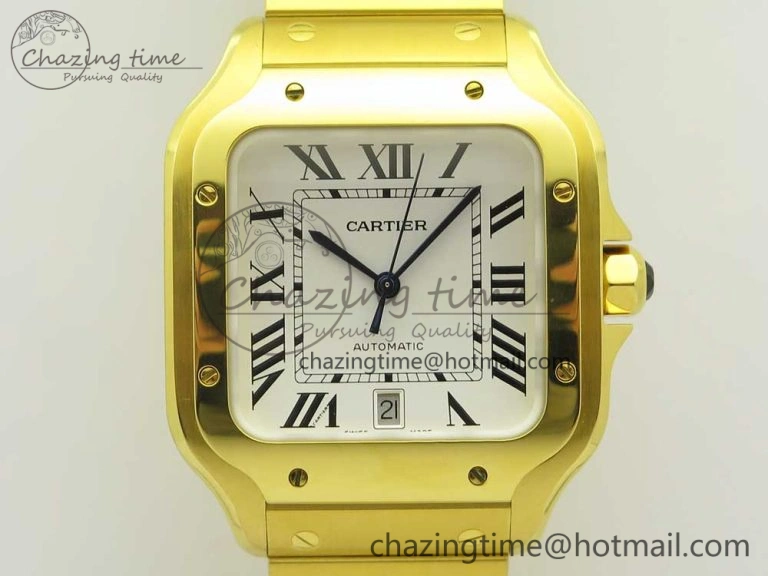 Santos de Cartier 40mm 2018 BVF 1:1 Best Edition YG White Dial on YG SmartLinks Bracelet MIYOTA RelaxedFit 6146