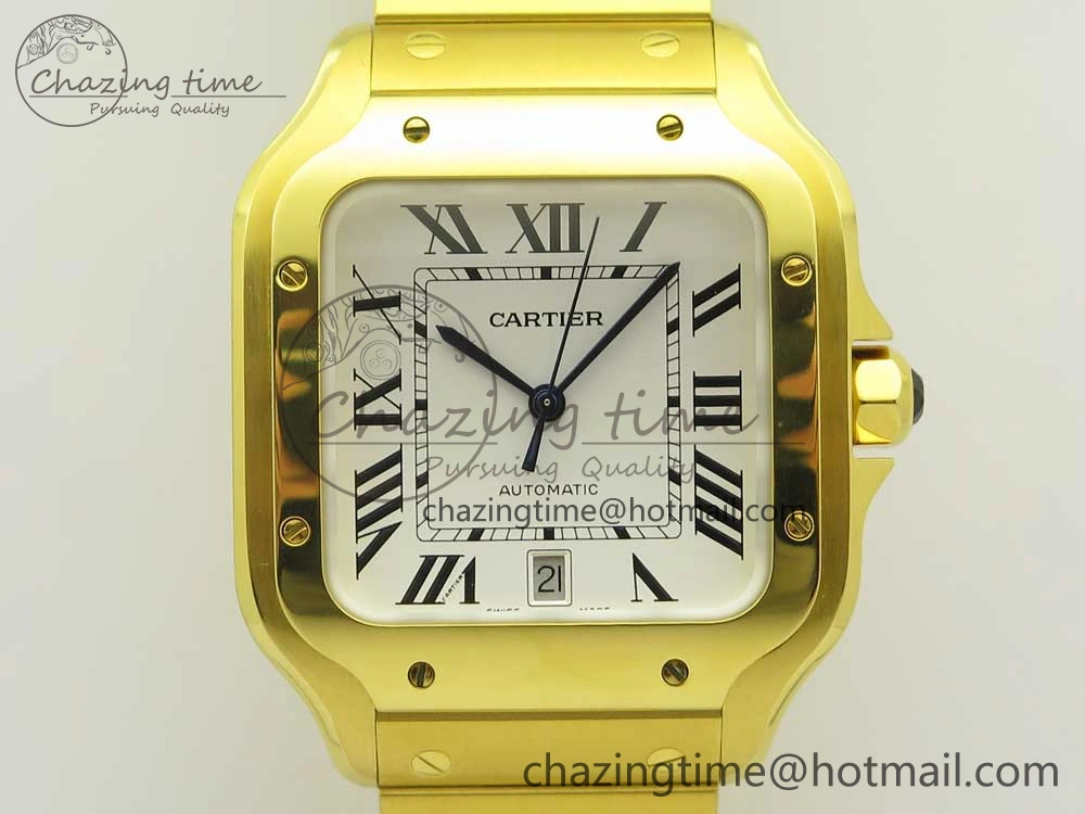 Santos de Cartier 40mm 2018 BVF 1:1 Best Edition YG White Dial on YG SmartLinks Bracelet MIYOTA RelaxedFit 6146