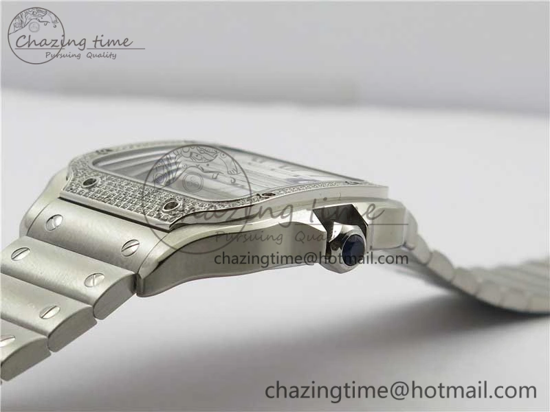 Vibrant Santos de Cartier 40mm 2018 Diamonds Bezel RXW 1:1 Best Edition White Dial on SS SmartLinks Bracelet MIYOTA 6106