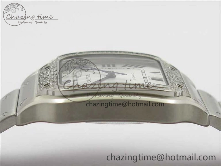 Vibrant Santos de Cartier 40mm 2018 Diamonds Bezel RXW 1:1 Best Edition White Dial on SS SmartLinks Bracelet MIYOTA 6106