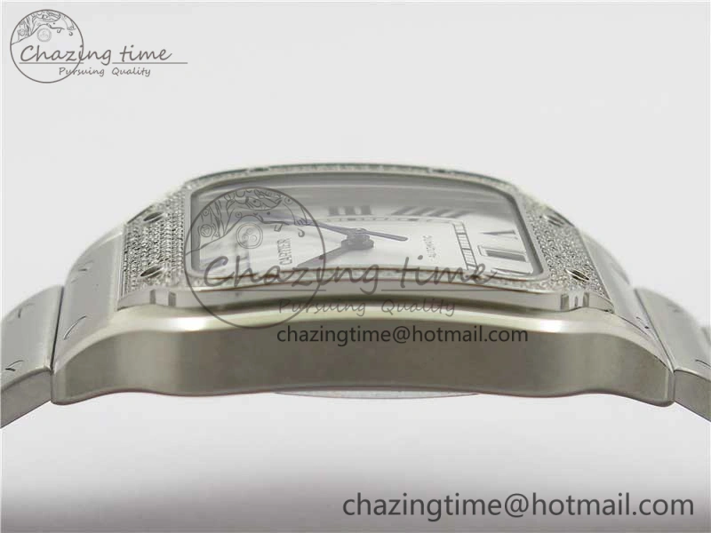 Vibrant Santos de Cartier 40mm 2018 Diamonds Bezel RXW 1:1 Best Edition White Dial on SS SmartLinks Bracelet MIYOTA 6106