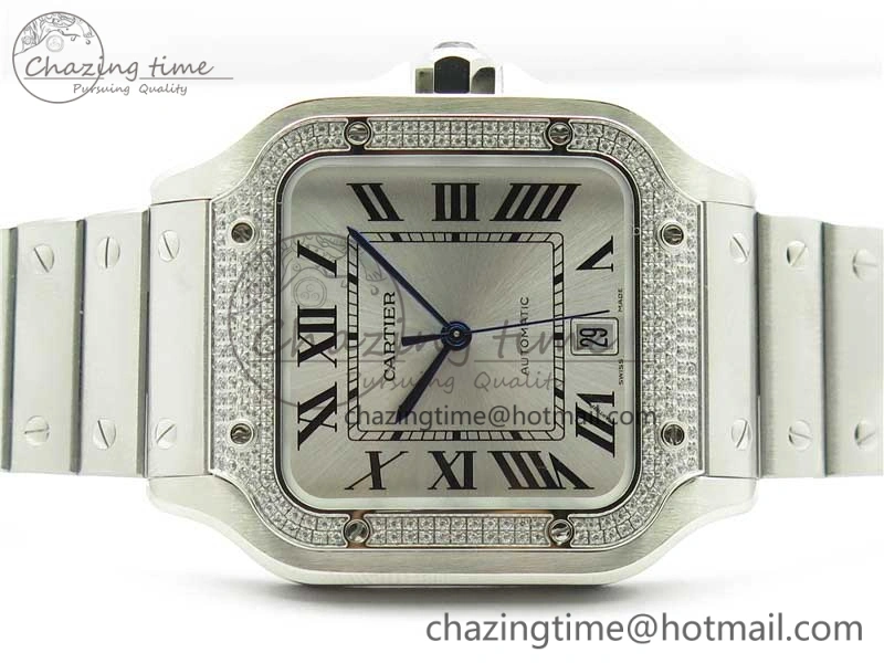 Vibrant Santos de Cartier 40mm 2018 Diamonds Bezel RXW 1:1 Best Edition White Dial on SS SmartLinks Bracelet MIYOTA 6106