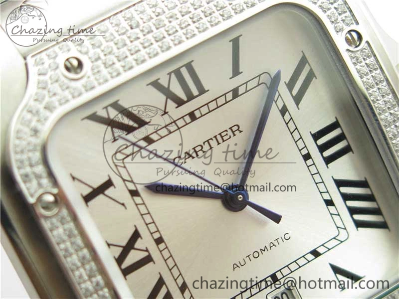 Vibrant Santos de Cartier 40mm 2018 Diamonds Bezel RXW 1:1 Best Edition White Dial on SS SmartLinks Bracelet MIYOTA 6106