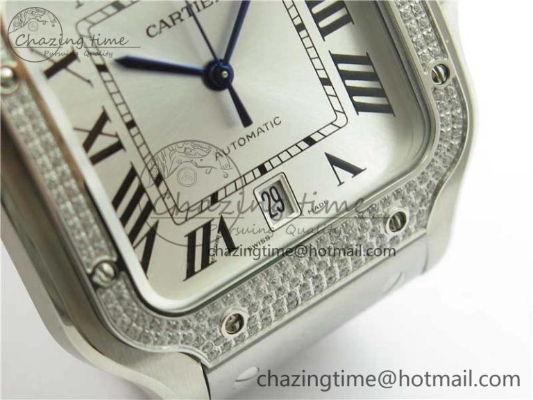 Vibrant Santos de Cartier 40mm 2018 Diamonds Bezel RXW 1:1 Best Edition White Dial on SS SmartLinks Bracelet MIYOTA 6106