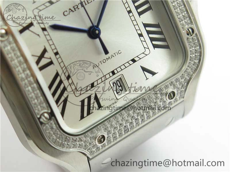 Vibrant Santos de Cartier 40mm 2018 Diamonds Bezel RXW 1:1 Best Edition White Dial on SS SmartLinks Bracelet MIYOTA 6106