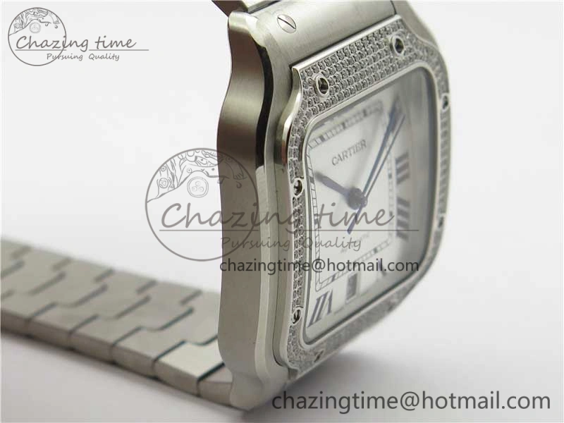 Vibrant Santos de Cartier 40mm 2018 Diamonds Bezel RXW 1:1 Best Edition White Dial on SS SmartLinks Bracelet MIYOTA 6106