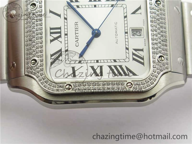 Vibrant Santos de Cartier 40mm 2018 Diamonds Bezel RXW 1:1 Best Edition White Dial on SS SmartLinks Bracelet MIYOTA 6106