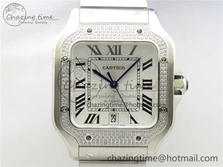 Vibrant Santos de Cartier 40mm 2018 Diamonds Bezel RXW 1:1 Best Edition White Dial on SS SmartLinks Bracelet MIYOTA 6106
