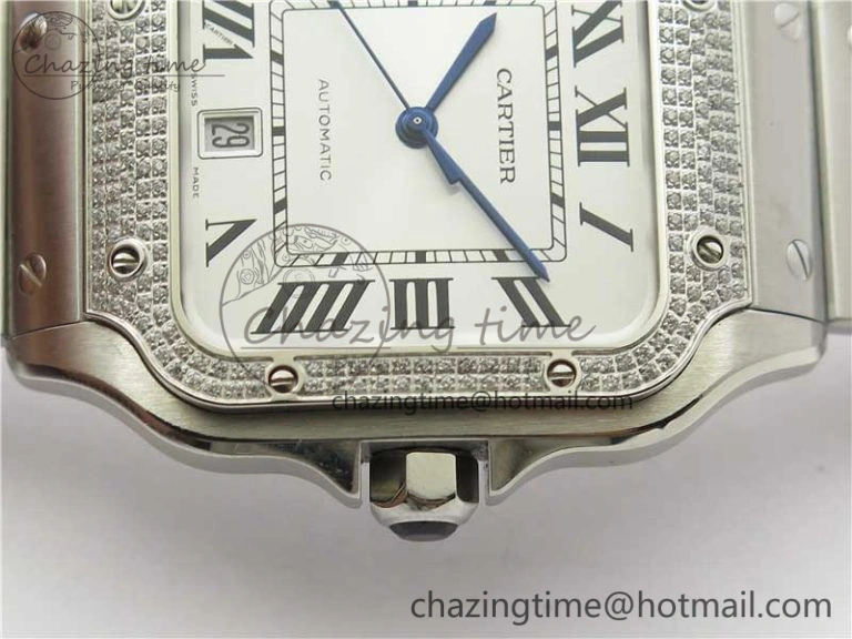 Vibrant Santos de Cartier 40mm 2018 Diamonds Bezel RXW 1:1 Best Edition White Dial on SS SmartLinks Bracelet MIYOTA 6106