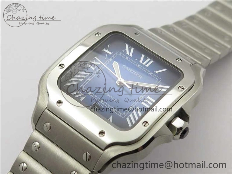 Thermal Santos de Cartier 40mm 2018 RXW 1:1 Best Edition Blue Dial on SS SmartLinks Bracelet MIYOTA 6104