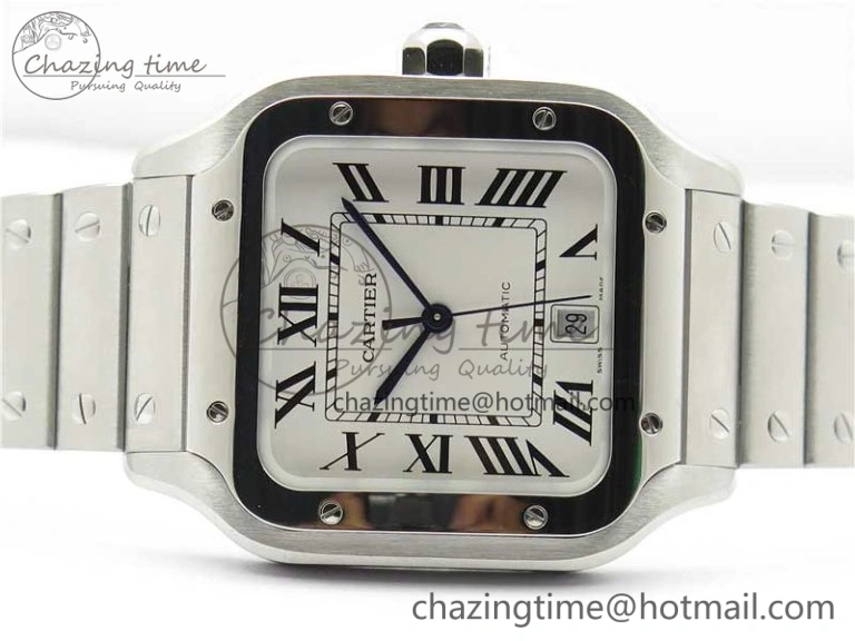 Santos de Cartier 40mm 2018 RXW 1:1 Best Edition White Dial on SS SmartLinks Bracelet MIYOTA SoftTouch 6108