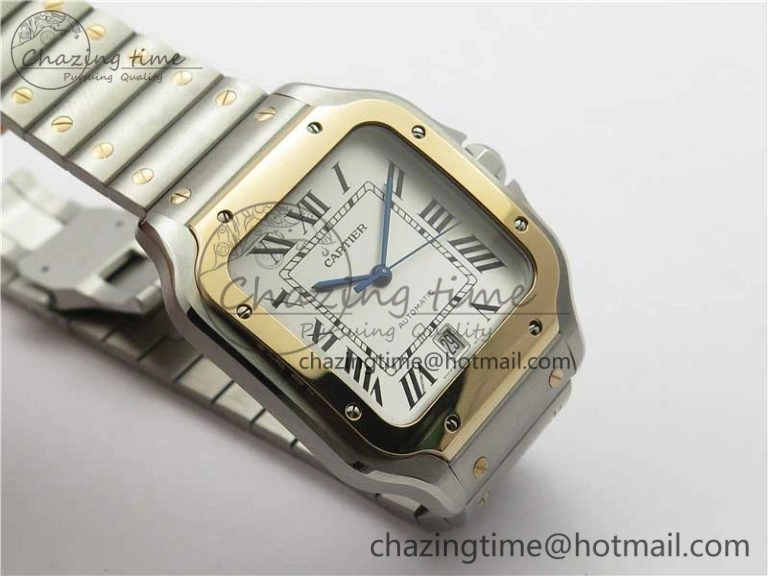 Unisex Santos de Cartier 40mm 2018 SS RG RXW 1:1 Best Edition White Dial on SS RG SmartLinks Bracelet MIYOTA 6105
