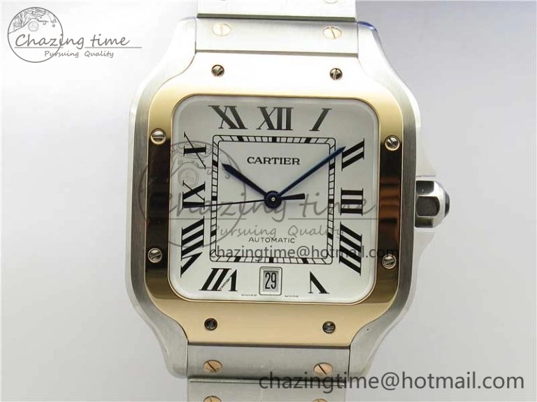 Unisex Santos de Cartier 40mm 2018 SS RG RXW 1:1 Best Edition White Dial on SS RG SmartLinks Bracelet MIYOTA 6105