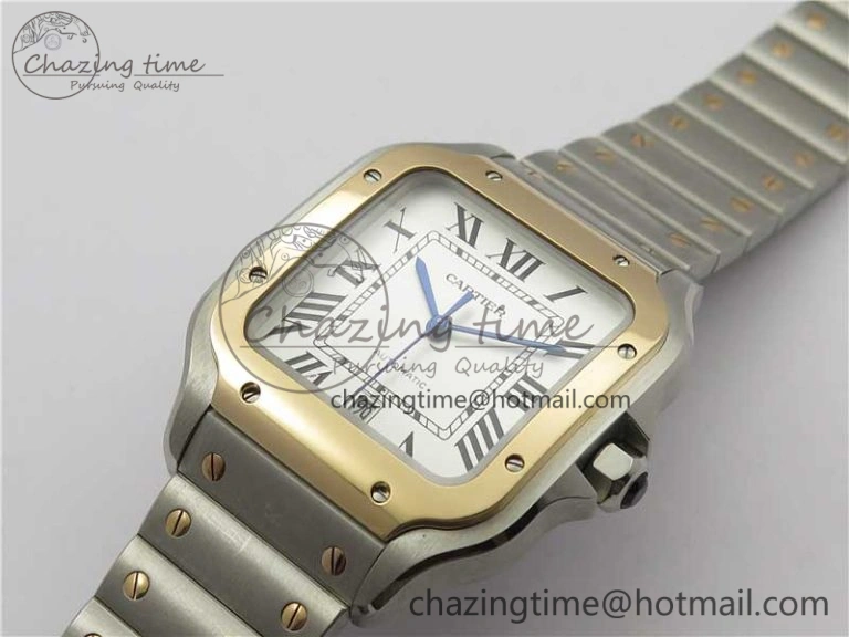 Unisex Santos de Cartier 40mm 2018 SS RG RXW 1:1 Best Edition White Dial on SS RG SmartLinks Bracelet MIYOTA 6105