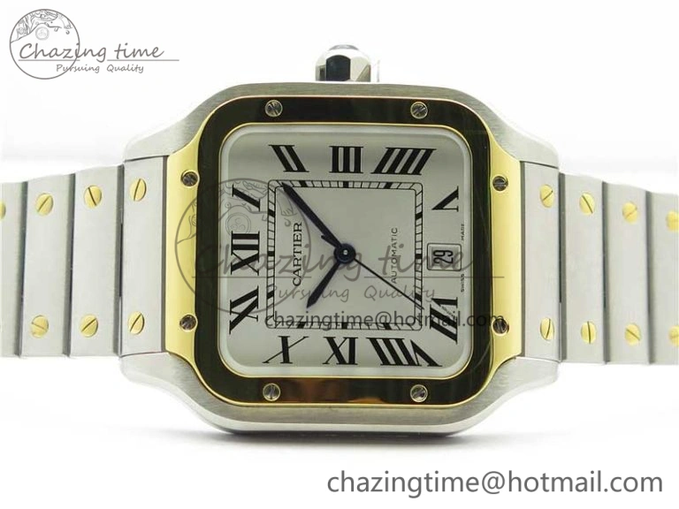 MultiPurpose Santos de Cartier 40mm 2018 SS YG RXW 1:1 Best Edition White Dial on SS YG SmartLinks Bracelet MIYOTA 6103