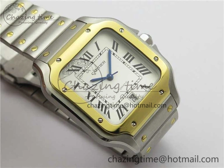 MultiPurpose Santos de Cartier 40mm 2018 SS YG RXW 1:1 Best Edition White Dial on SS YG SmartLinks Bracelet MIYOTA 6103