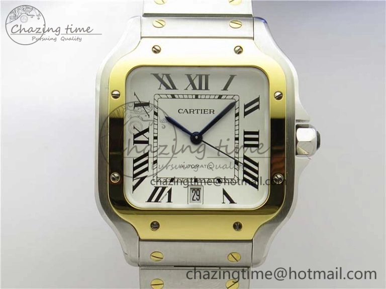 MultiPurpose Santos de Cartier 40mm 2018 SS YG RXW 1:1 Best Edition White Dial on SS YG SmartLinks Bracelet MIYOTA 6103