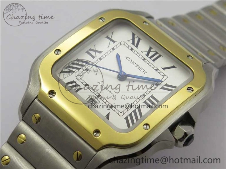 MultiPurpose Santos de Cartier 40mm 2018 SS YG RXW 1:1 Best Edition White Dial on SS YG SmartLinks Bracelet MIYOTA 6103