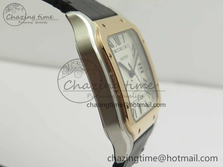 Santos de Cartier 40mm 2018 V6F 1:1 Best Edition White Dial RG Bezel on Black Leather Strap MIYOTA SmartChoice 6142