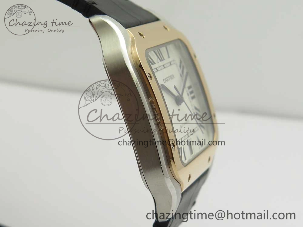 Santos de Cartier 40mm 2018 V6F 1:1 Best Edition White Dial RG Bezel on Black Leather Strap MIYOTA SmartChoice 6142