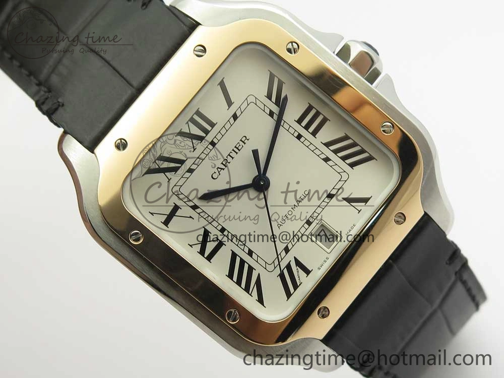 Santos de Cartier 40mm 2018 V6F 1:1 Best Edition White Dial RG Bezel on Black Leather Strap MIYOTA SmartChoice 6142