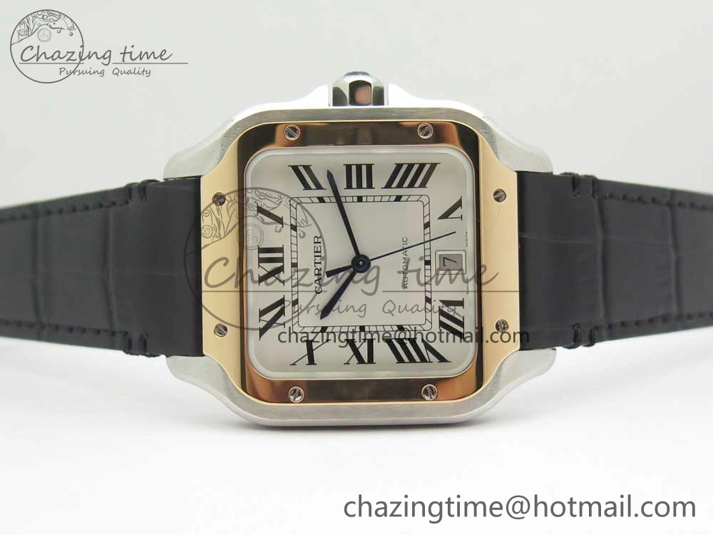 Santos de Cartier 40mm 2018 V6F 1:1 Best Edition White Dial RG Bezel on Black Leather Strap MIYOTA SmartChoice 6142