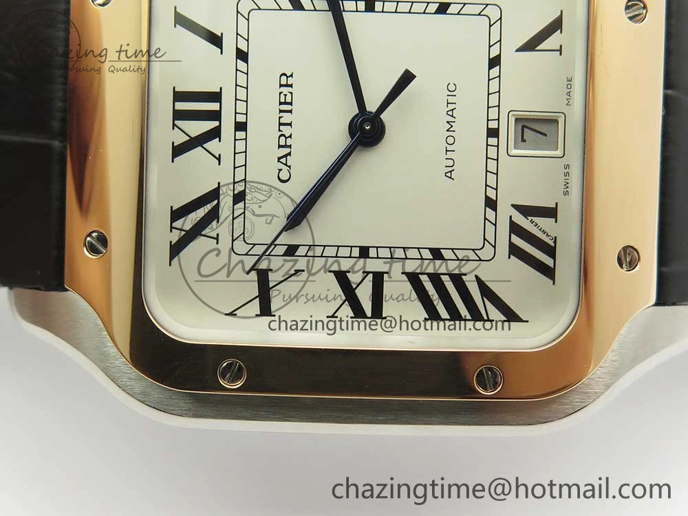 Santos de Cartier 40mm 2018 V6F 1:1 Best Edition White Dial RG Bezel on Black Leather Strap MIYOTA SmartChoice 6142