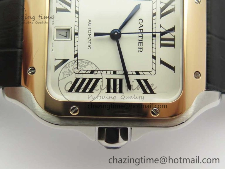 Santos de Cartier 40mm 2018 V6F 1:1 Best Edition White Dial RG Bezel on Black Leather Strap MIYOTA SmartChoice 6142