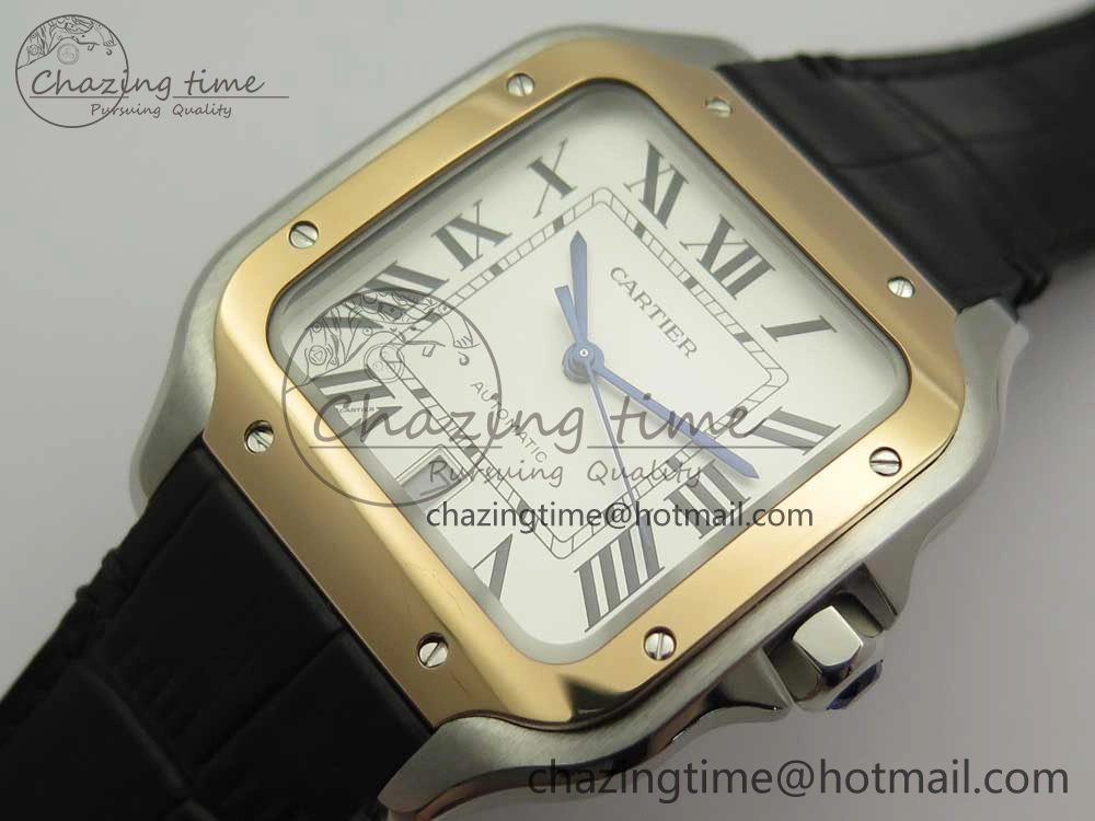 Santos de Cartier 40mm 2018 V6F 1:1 Best Edition White Dial RG Bezel on Black Leather Strap MIYOTA SmartChoice 6142