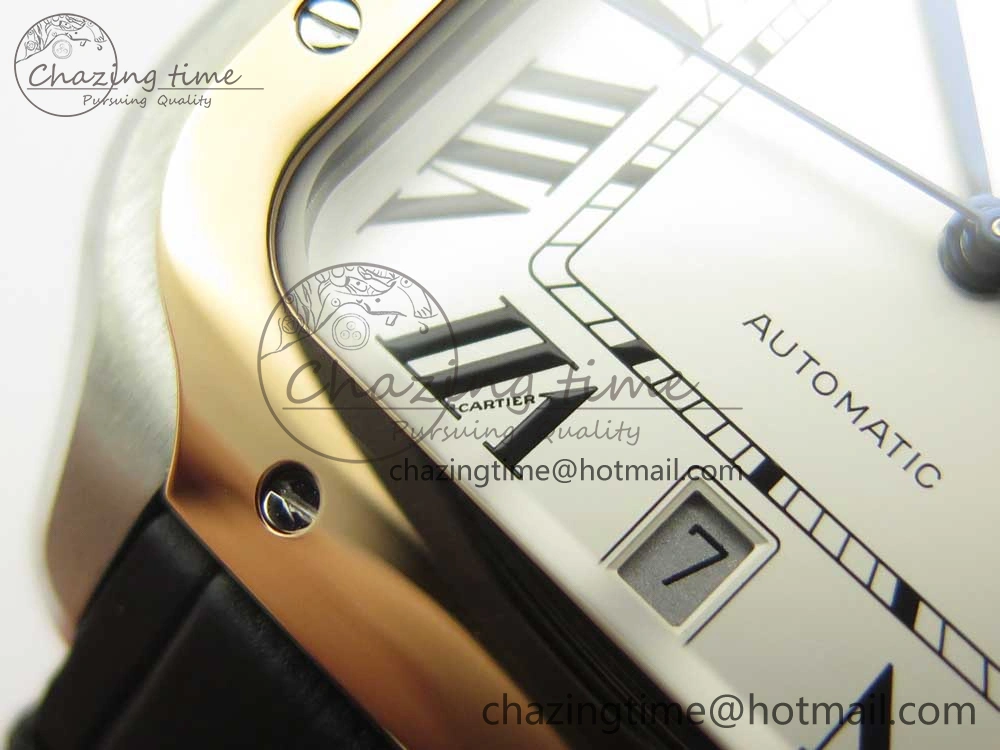 Santos de Cartier 40mm 2018 V6F 1:1 Best Edition White Dial RG Bezel on Black Leather Strap MIYOTA SmartChoice 6142