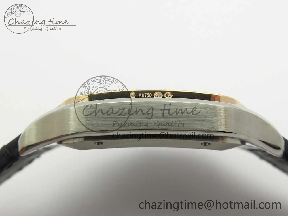 Santos de Cartier 40mm 2018 V6F 1:1 Best Edition White Dial RG Bezel on Black Leather Strap MIYOTA SmartChoice 6142